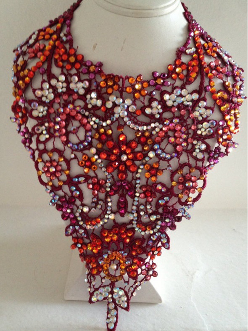 Embellished Floral Red Swarovski Crystal Dance Statement Necklace